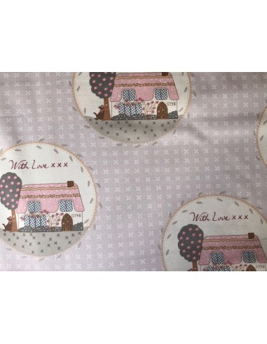 Tela patchwork beis con casas Veronique Requena colección Country Chic Tela patchwork beis con casas Veronique Requena colección Country Chic