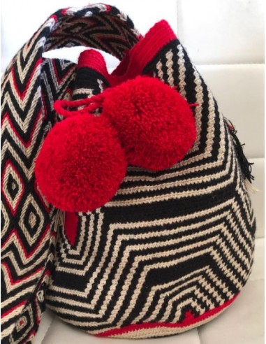 Bolso Wayuu auténtico araña negro, beis y rojo Bolso Wayuu auténtico araña negro, beis y rojo