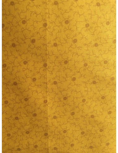 Tela patchwork amarillo mostaza con flores marrones, Colección básicos