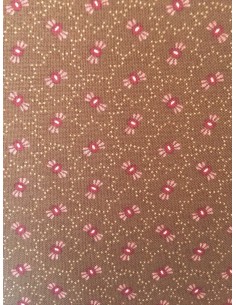 Tela patchwork marrón con flores rosas, Colección básicos