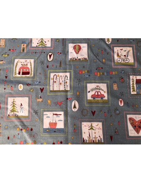Tela patchwork Panel azul Home for Christmas Anni Downs