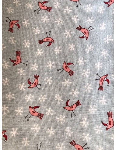 Tela patchwork Anni Downs con pájaros azul grisáceo claro Home for Christmas