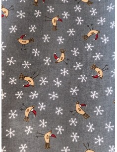 Tela patchwork Anni Downs con pájaros gris Home for Christmas