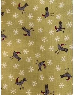 Tela patchwork Anni Downs con pájaros verde lima Home for Christmas