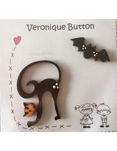 Botón Veronique Button Halloween gato y murciélago