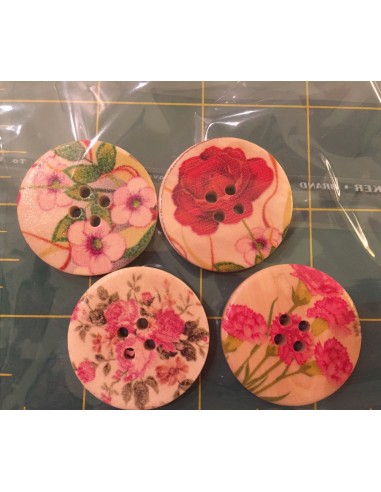 Pack de 4 botones madera flores